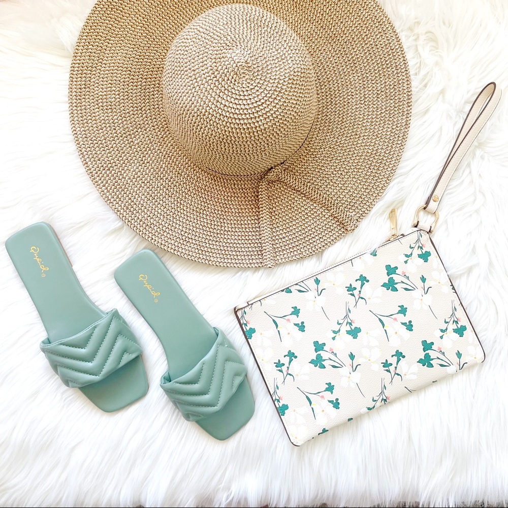 Sage green slip on sandals slides square toe - Picture 3 of 8